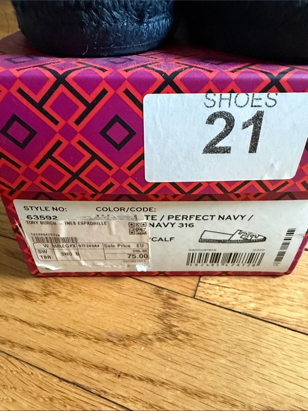 Tory Burch Navy Canvas Espadrille Slip-Ons with Logo - Picture 2 of 4